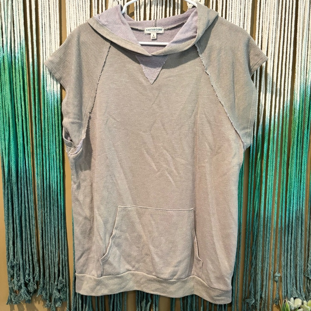 Earthbound Cozy Green Oversized Short Sleeve Hooded Top Shirt Unisex Size S Fall